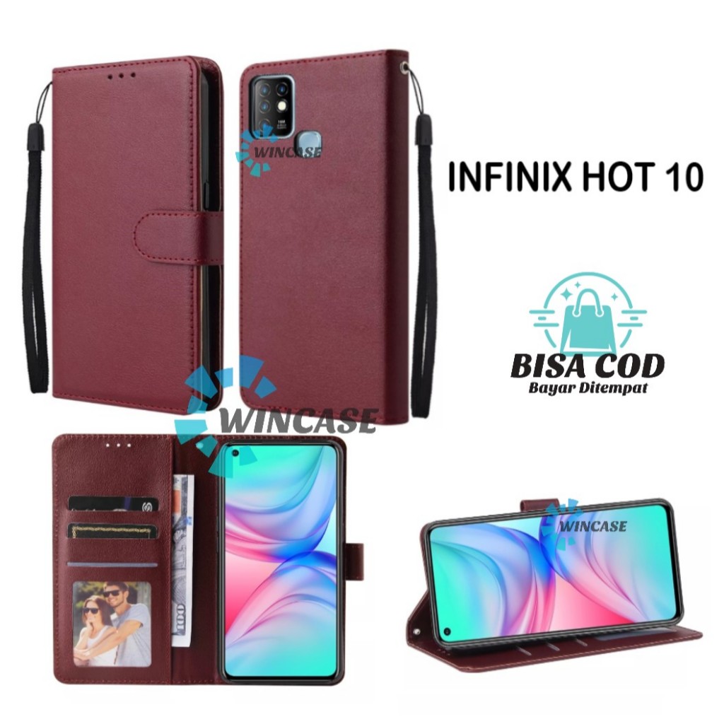 Wincase Infinix Hot 10 Flip Case Dompet Kulit