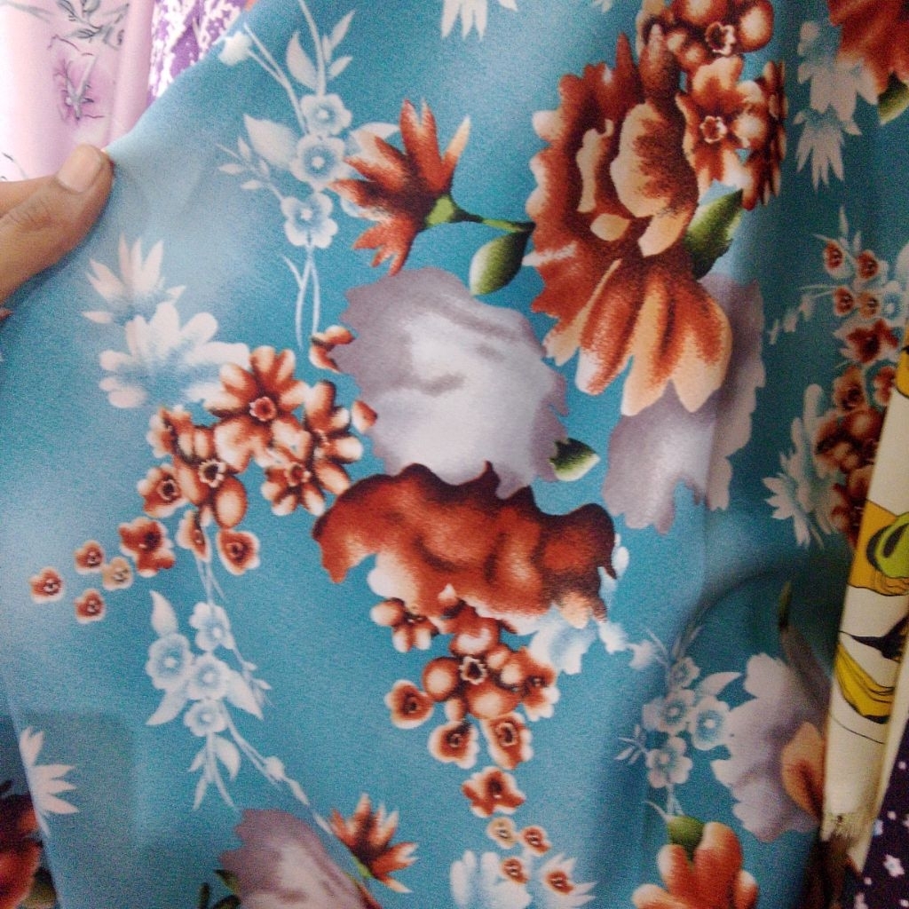 Bahan Kain Wolpeach Motif Floral Import High Quality | Wolfis Meteran Corak Bunga Korea untuk Dress 