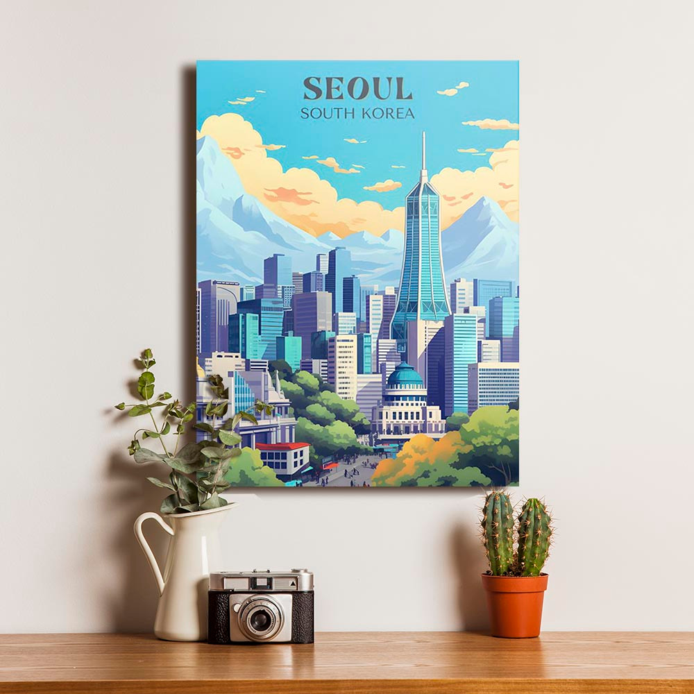Poster Seoul Korea Dekorasi Pajangan Dinding Frame Kayu Home Decor Vintage Retro