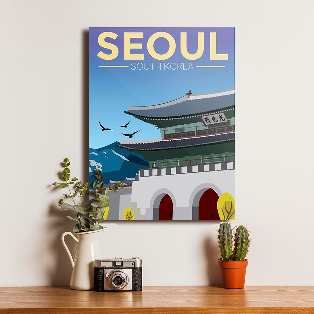 Poster Seoul Korea Selatan Dekorasi Pajangan Dinding Frame Kayu Home Decor Vintage Retro
