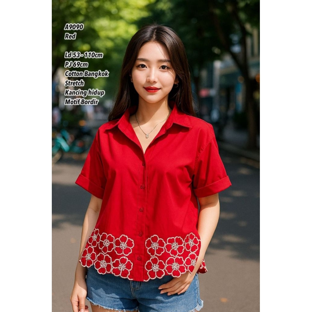 BLUS KEMEJA MOTIF BORDIR BANGKOK A9090