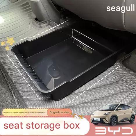 Storage Organizer Kotak Ember Barang Tambahan Penyimpanan Dibawah Jok Kursi Dorong Tarik BYD ATTO 1 2 3 ATTO1 Seagull Dolphin Mini Surf Front Seat Bottom Drawer ABS Storage Box Under Seat Push Pull Tray Auto Interior Accessories Extra Space Wuling Air EV