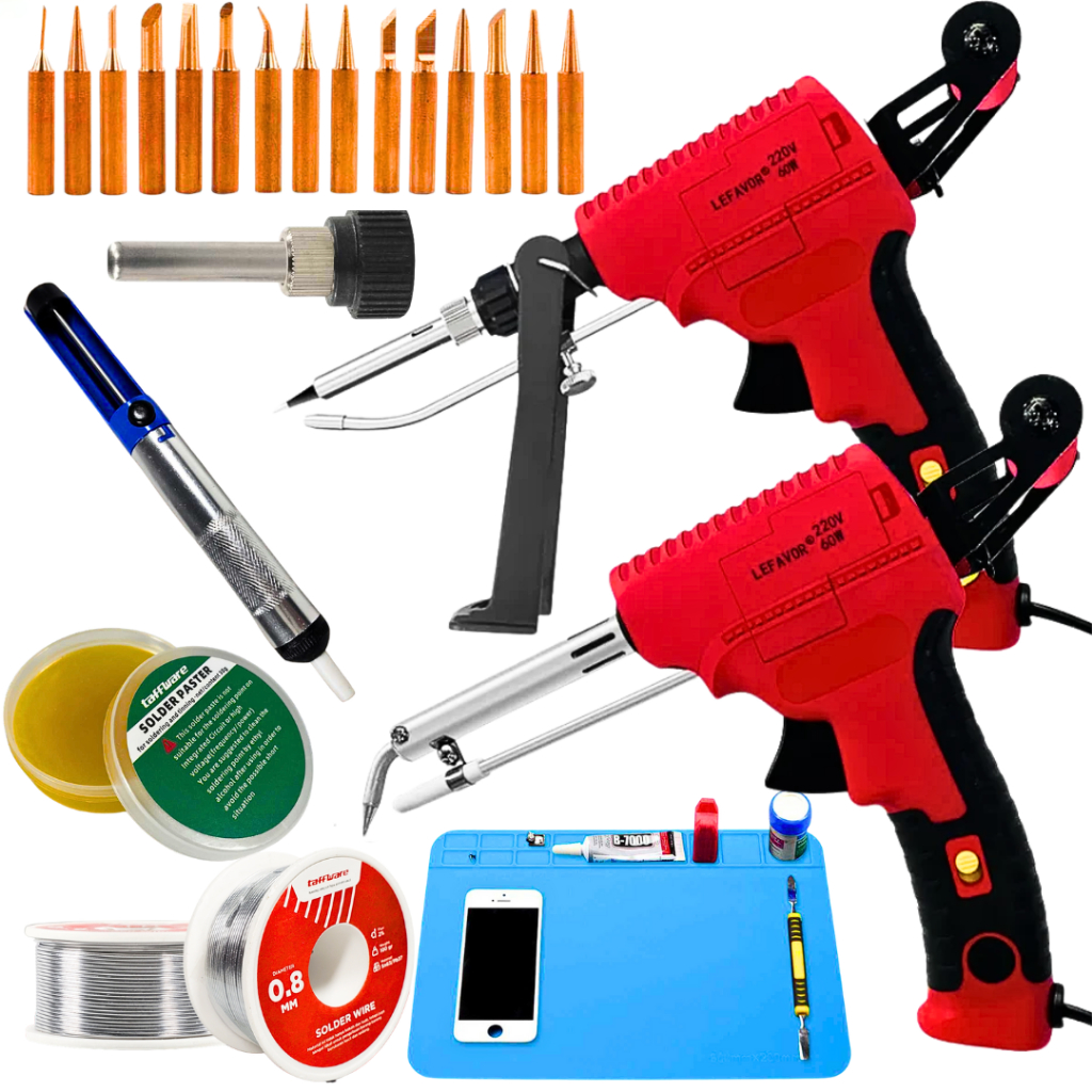 PUSAT LEFAVOR Solder Listrik tembak 80 Watt + timah + Mata 15 pcs + Sedotan Timah + Matras + Pasta