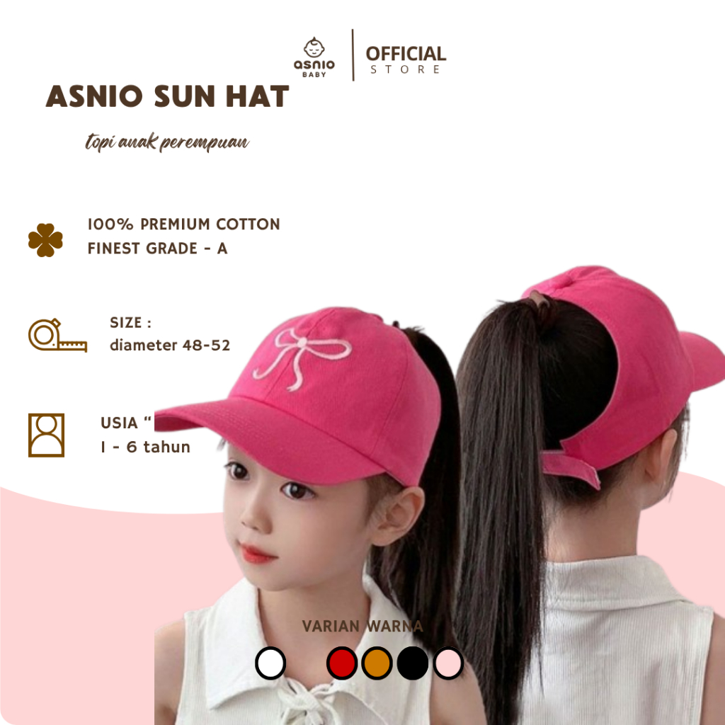 Asnio  Sun Hat Topi Anak Perempuan Topi Pantai Topi Olahraga Anak usia 1 - 5 tahun