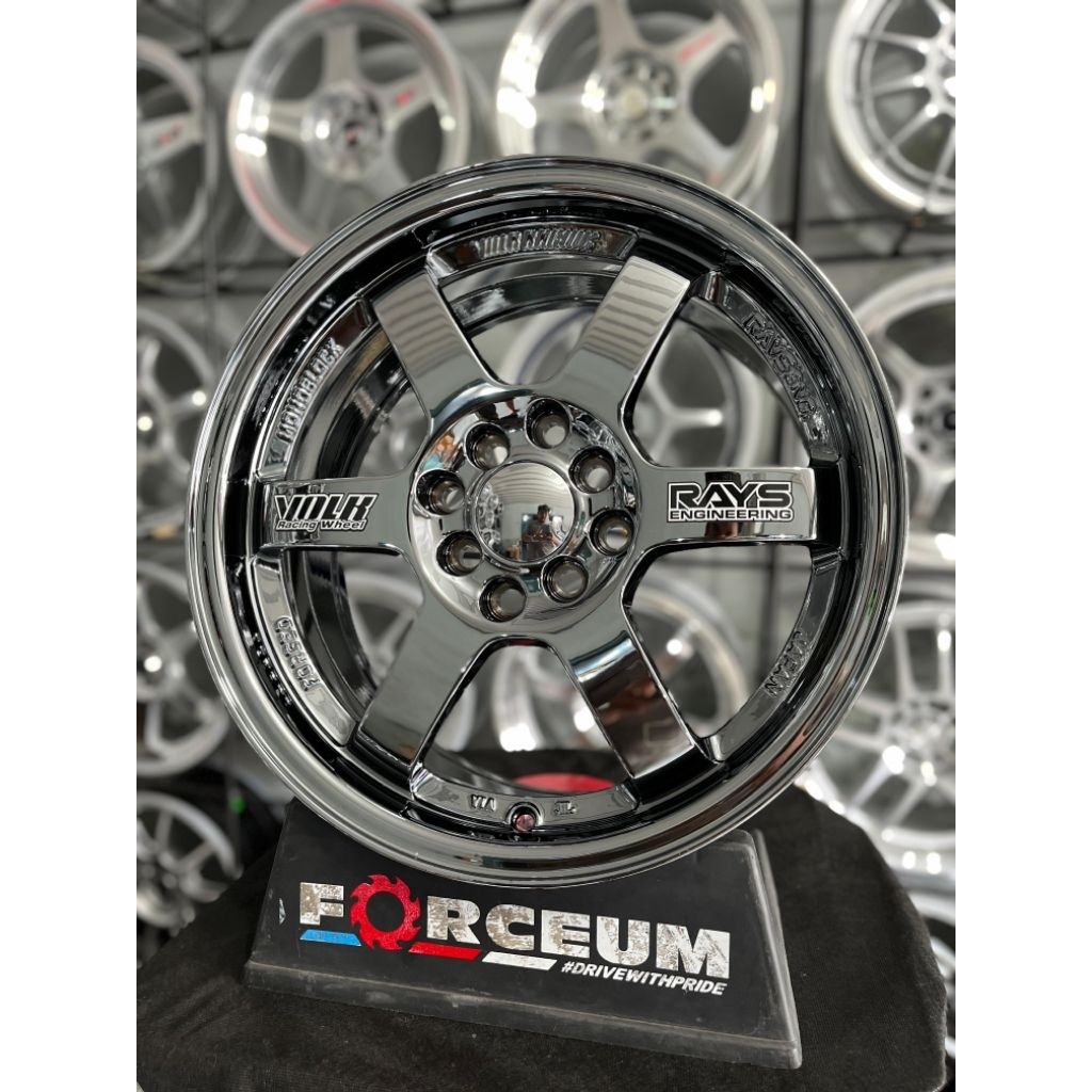 velg te37 r16 black chrome pcd 4x100/114 kondisi baru