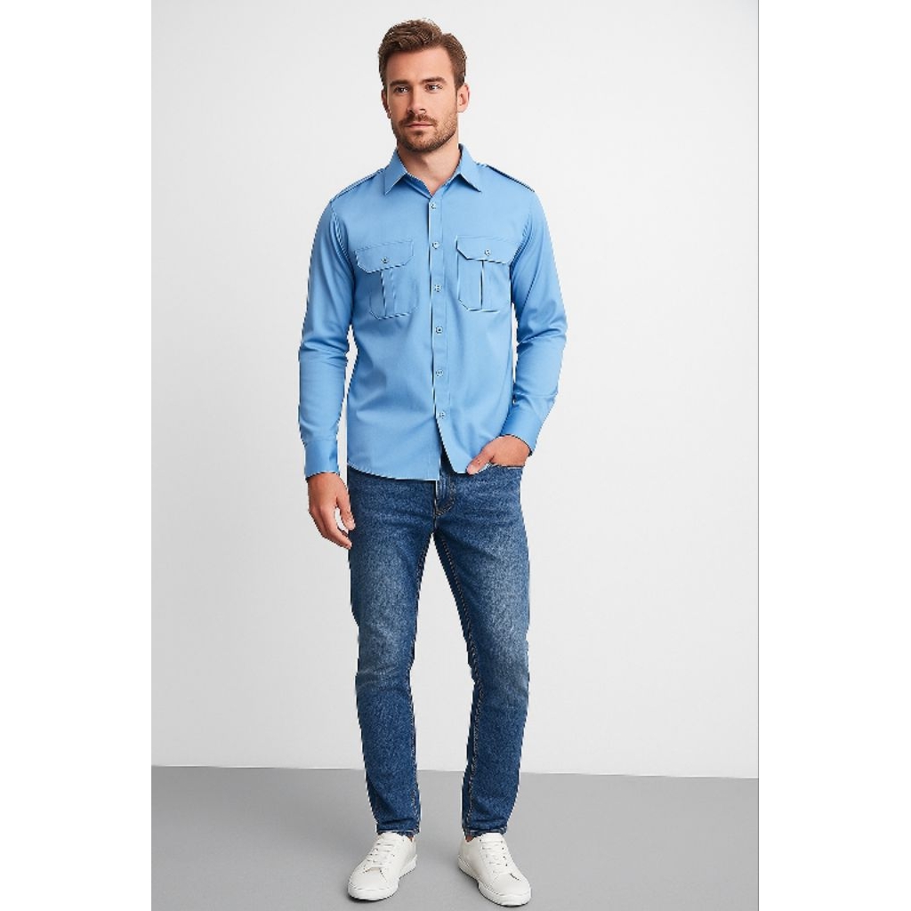 Kemeja PDH PDL Polos Lengan Panjang Warna Biru Muda/Kemeja seragam kerja Pabrik/Kemeja Pria Dan Wani