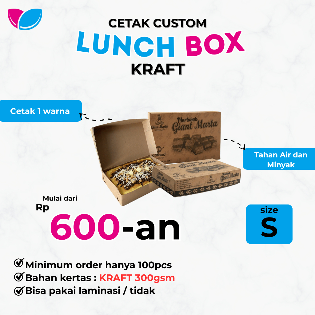 Paper Lunch Box Custom Desain size S | Kotak Makanan Cetak Desain Custom | Bahan Kertas Kraft
