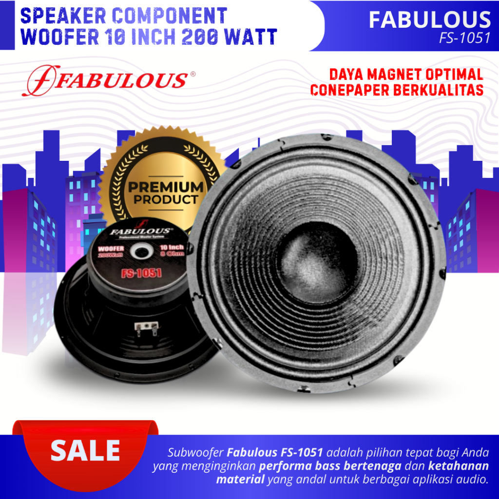 Subwoofer Speaker 10 Inch Fabulous FS-1051 Power 200 Watt 8 Ohm Woofer 10 Inch Double Coil Komponen 