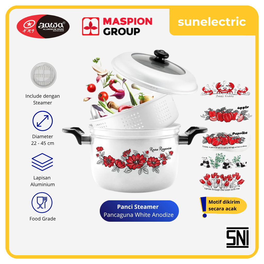Maspion ALU Panca Guna Pancaguna Panci Kukus + Sarangan / Dandang Steamer Tutup Kaca 41 cm - Silver