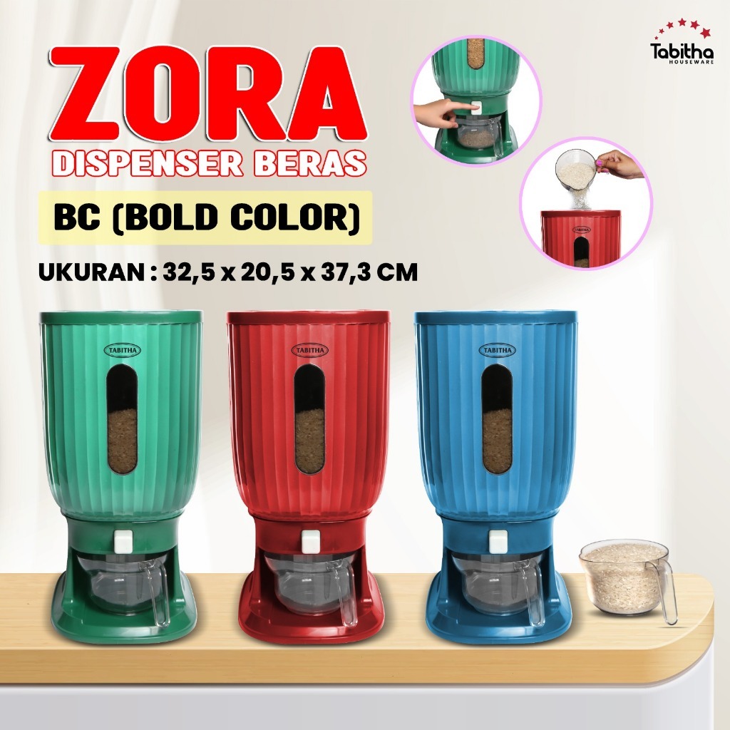 Dispenser Beras 10 Liter + Gelas Takar TABITHA Tempat Penyimpanan Beras Praktis