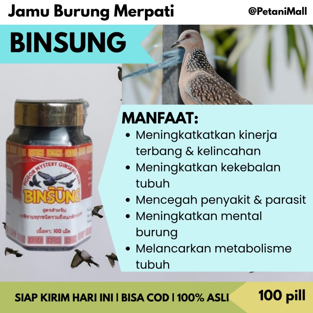 BINSUNG JAMU MERPATI EXTRA GINGSENG DAN TEKI MERPATI GIRING MENINGKATKAN PERFORMA ISI 100 BUTIR MERP