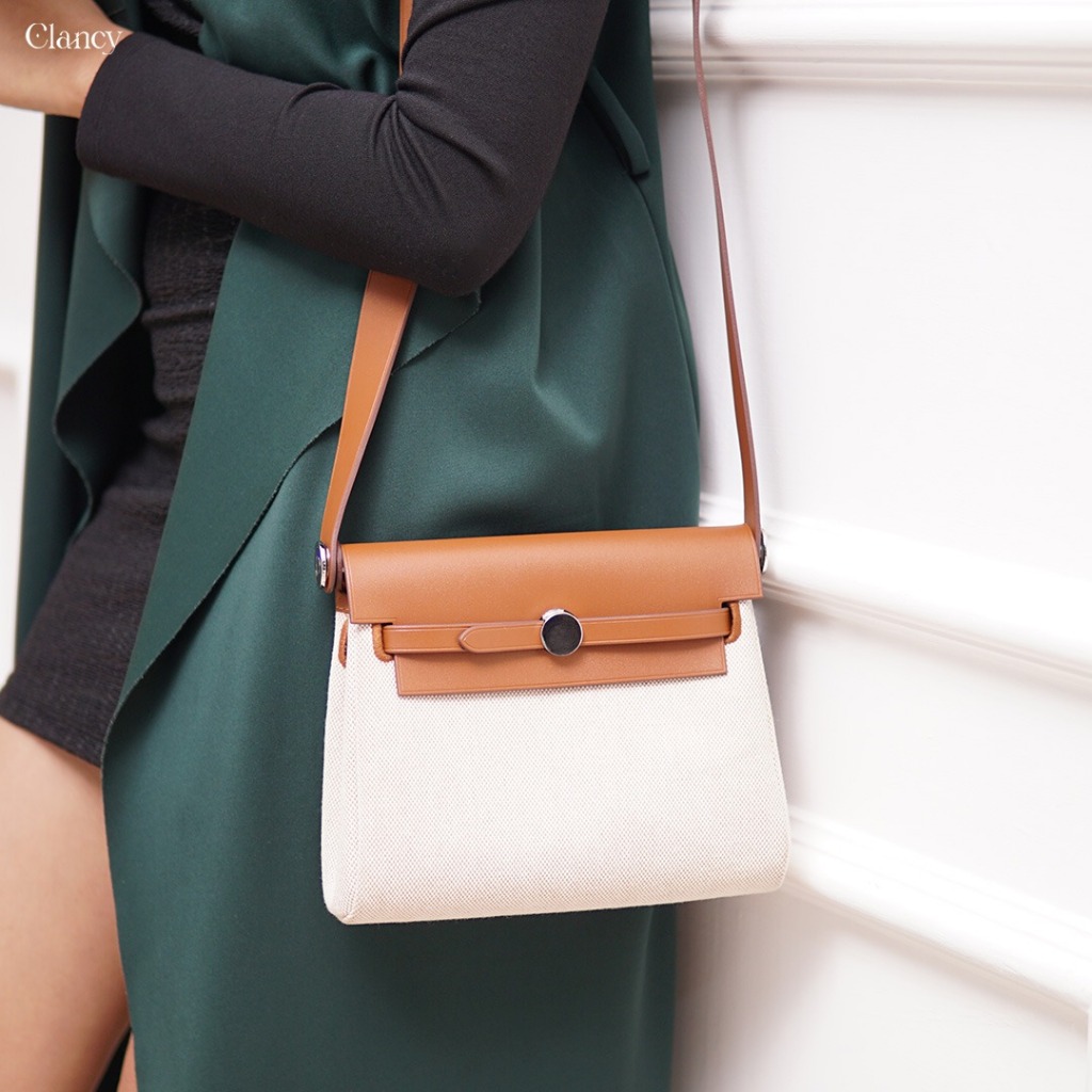 Clancy Kayláa Herbag Ease Canvas Tas Kulit Asli Premium Cowhide Leather Selempang Elegant Wanita Har