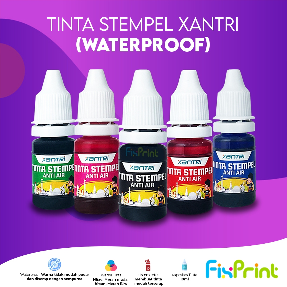 FixPrint Tinta Refill Stampel Flash Non Waterproof & Waterproof Warna 10ml Refill Ink Stempel Flash 