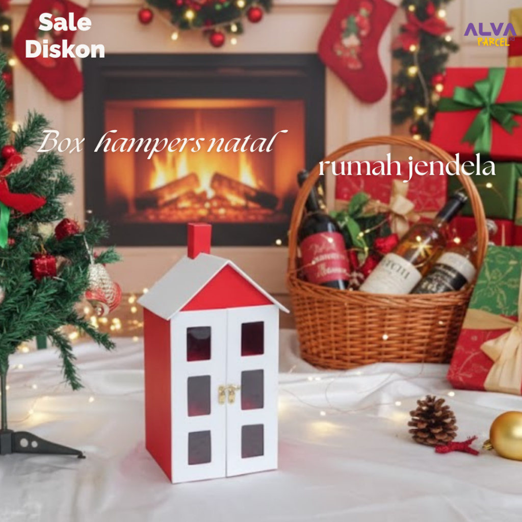 Boks hampers natal rumah jendela | Box isi 3 toples uk 500gram