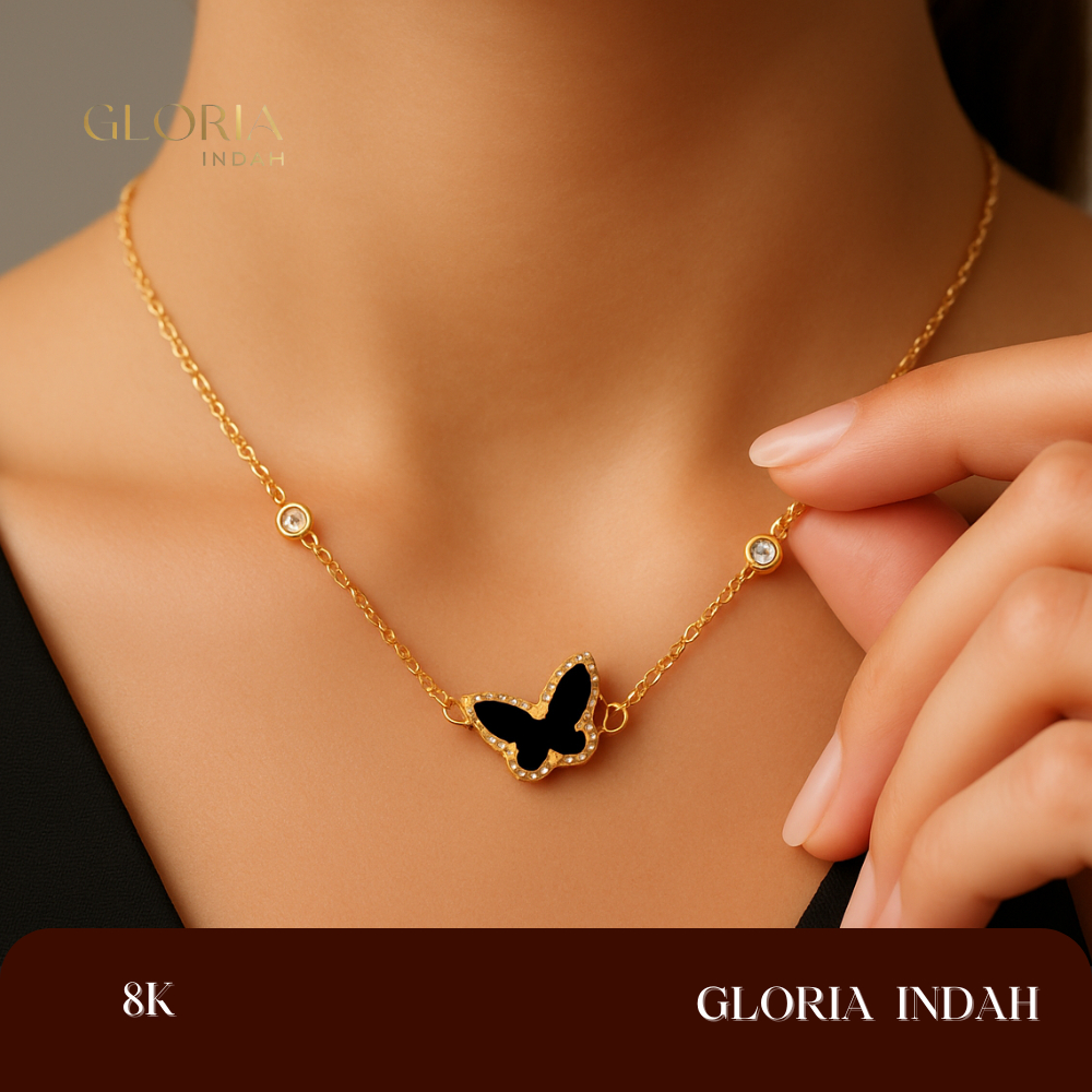 GLORIA INDAH - KALUNG LIONTIN EMAS KUPU KUPU MODEL RANTAI NORI - N.LX - AU 8K