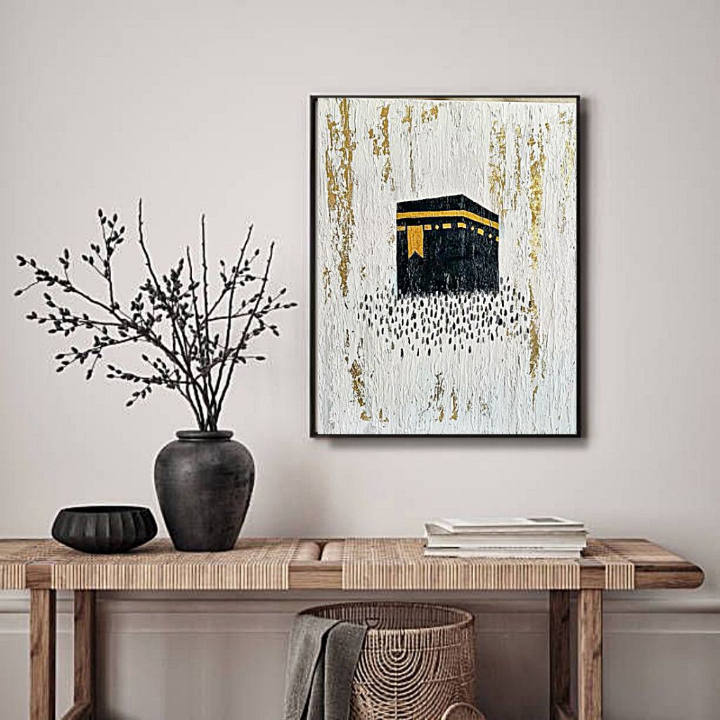 Hiasan Dinding Lukisan Islamic Ka'bah Semi Abstrak Tekstur Timbul Modern