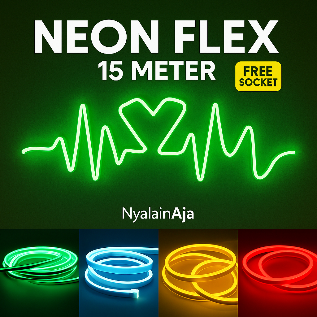 Lampu Led Neon Flex 15 Meter Tempel Dinding Hias Kamar Rumah Plafon Free Soket Siap Pakai Diskon 50%