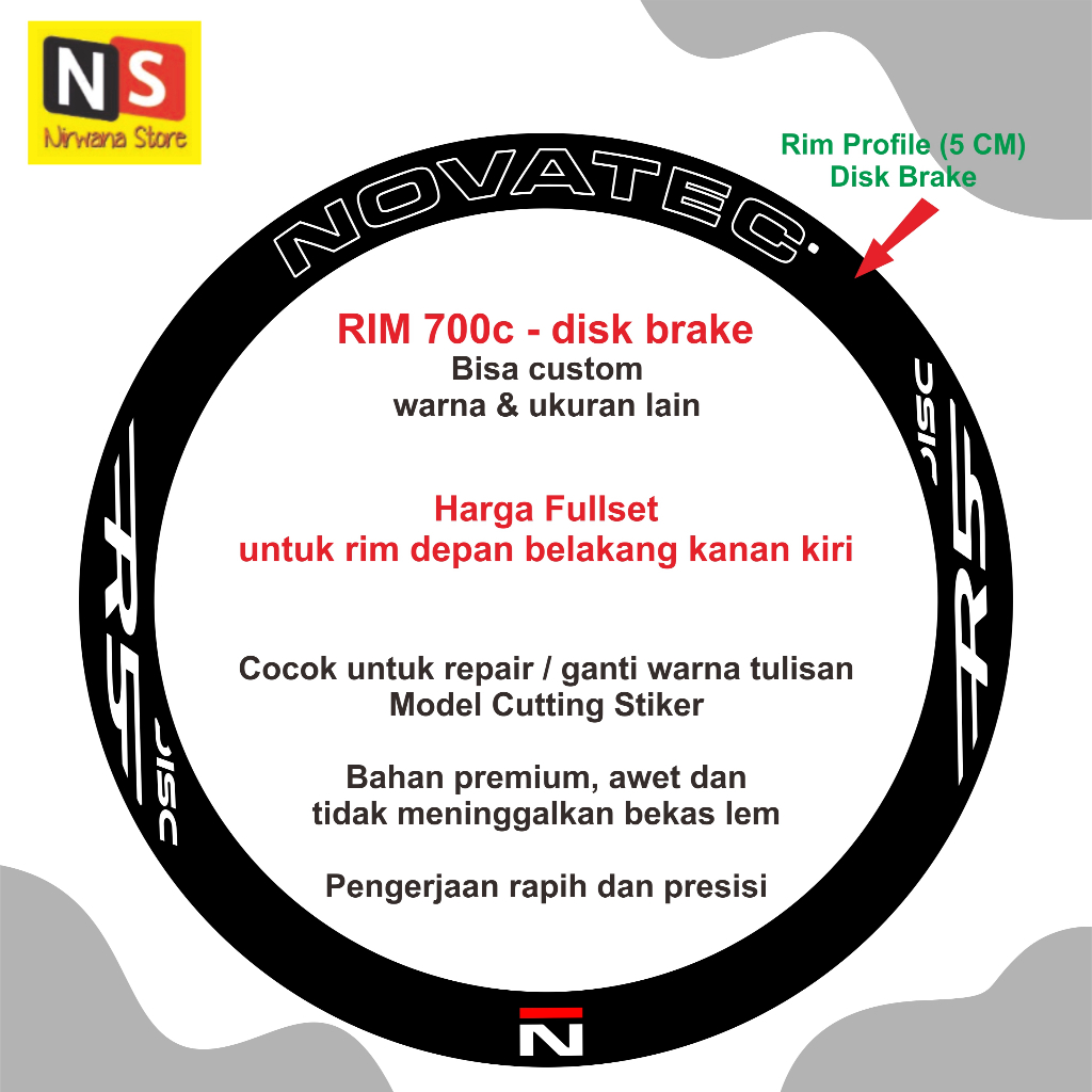Cutting Stiker Rim NOVATEC R5 Disc Outline Profile 5cm - Wheelset Sepeda Roadbike MTB Fixie