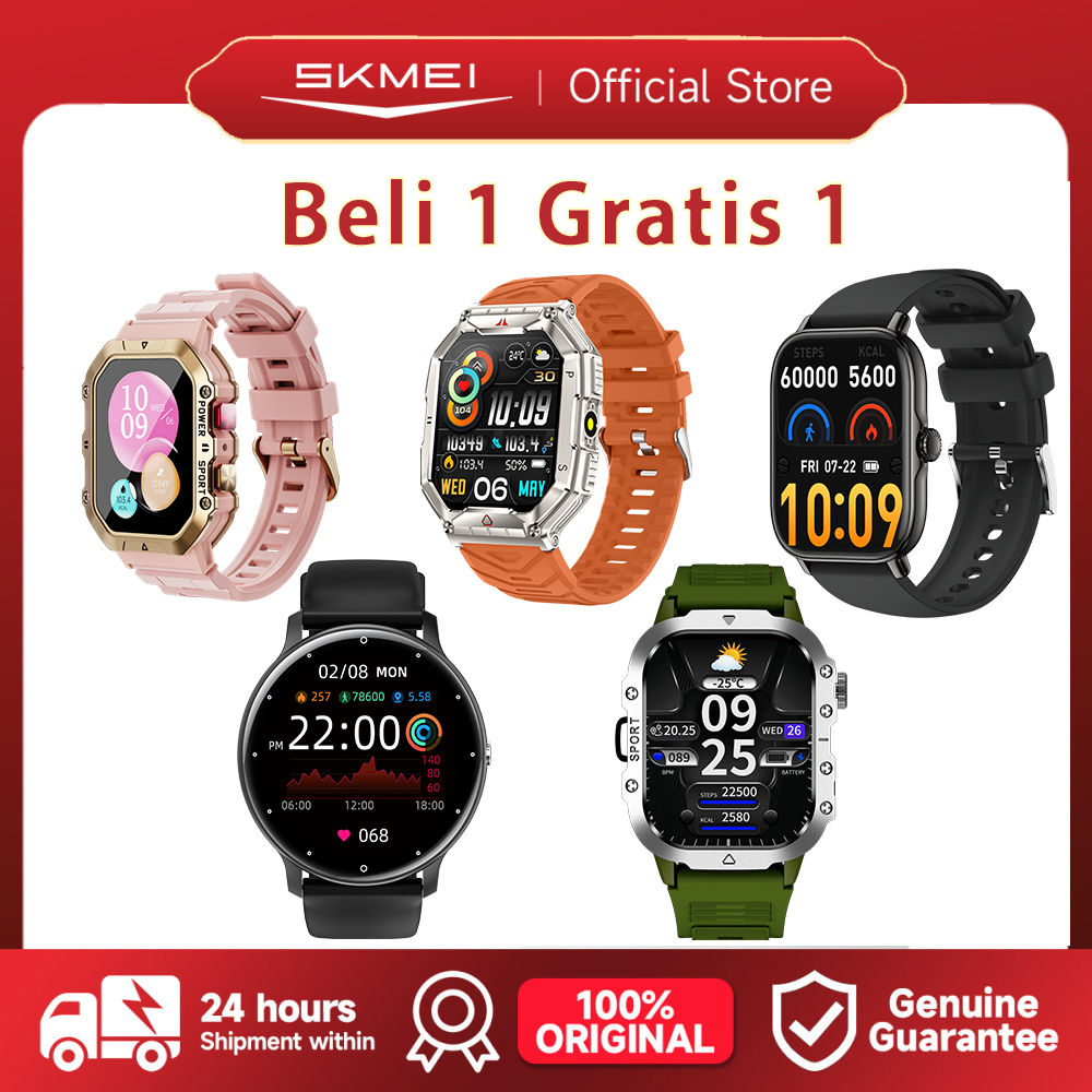 Skmei Smartwatch Beli 1 gratis 1Smart Watch HP Fitness Tracker Sport, Waterproof, Hemat Diskon Besar