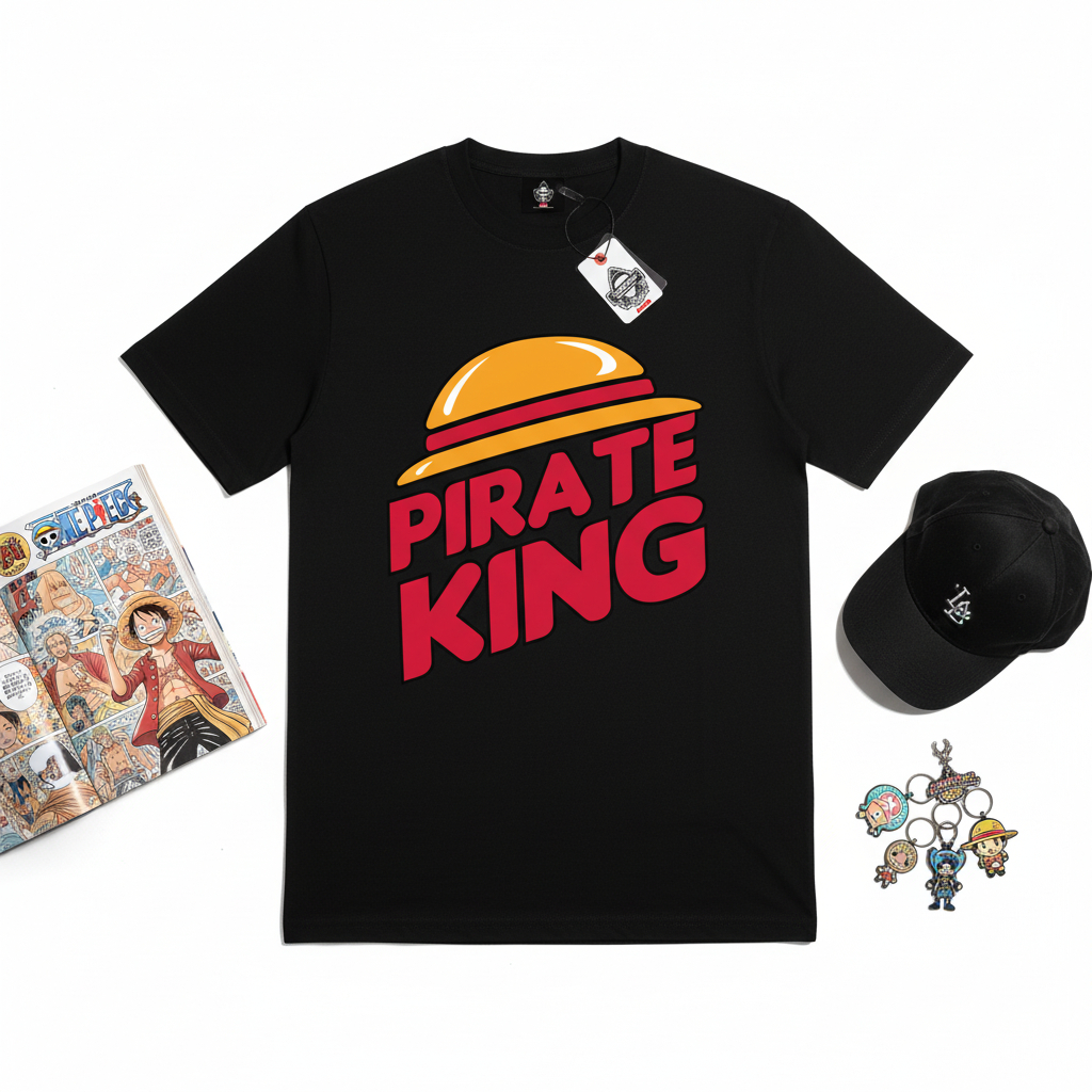KARIMAKE Kaos Baju T Shirt Distro Unisex Gambar Anime ONE PIECE PIRATE BURGER KING Jepang Manga
