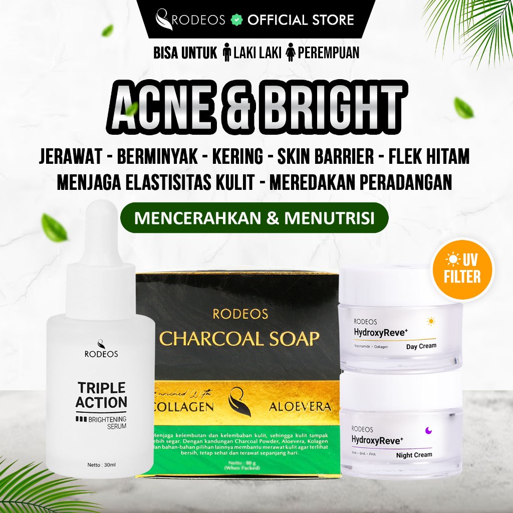 [ORIGINAL] RODEOS 4IN1 GLOW UP SET BIGGER SIZE 80g - (Charcoal Soap + Serum Triple Action + Day Crea