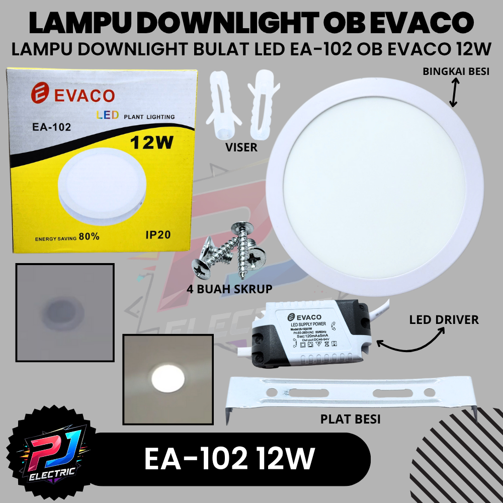 EVACO Lampu LED Downlight Outbow 12W BULAT Cahaya Putih Terang / Downlight LED 12 WATT OB Evaco EA-1