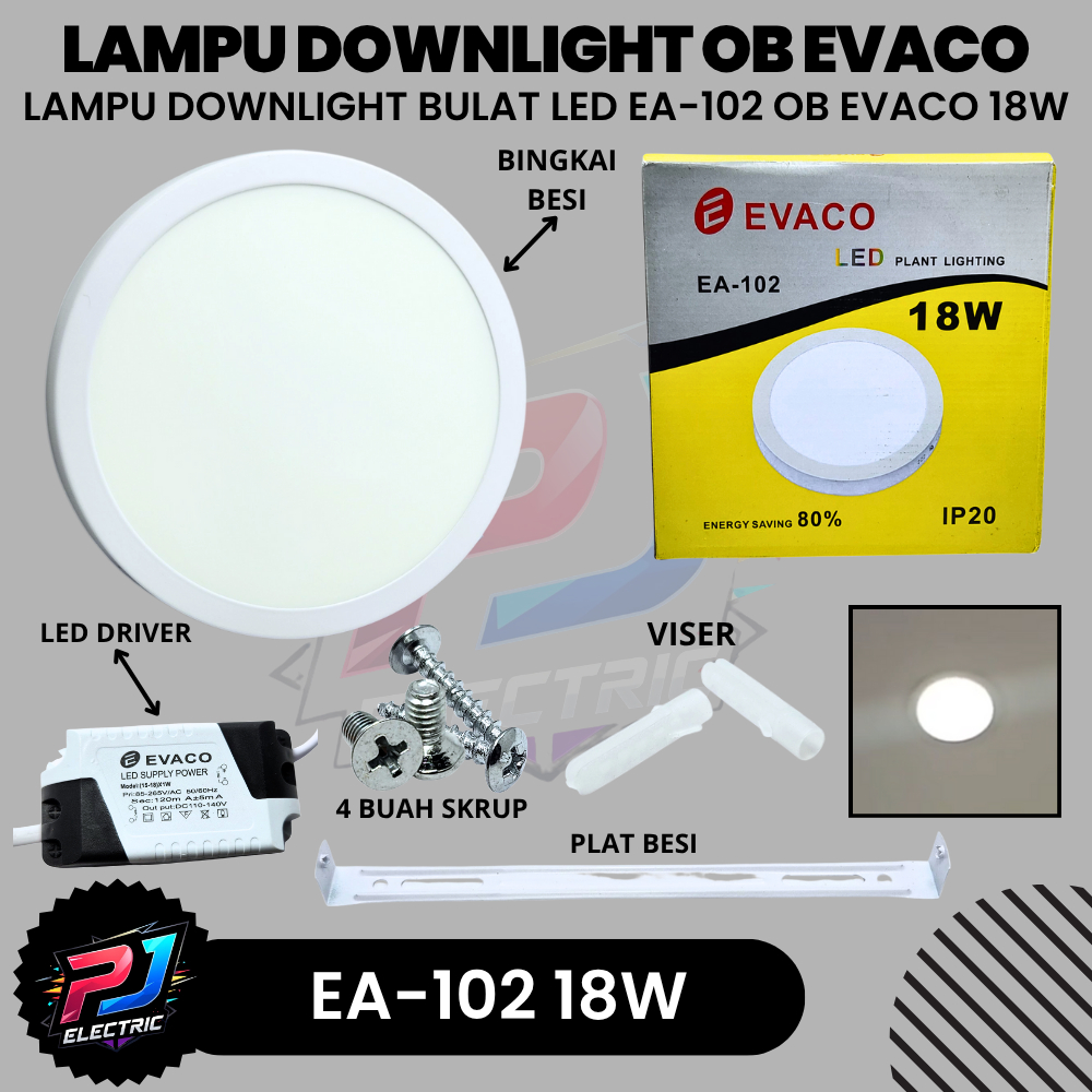 Downlight LED OB 18W Evaco BULAT / Lampu LED Downlight Outbow 18 WATT / Lampu Plafon OB Bulat Cahaya