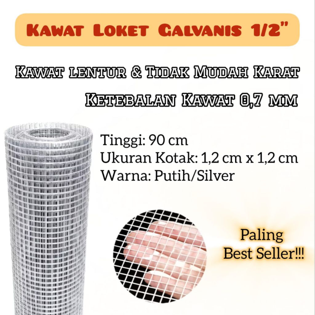 Kawat Loket 1/2 " Galvanized Kawat Ayakan Kawat Kandang Kelinci Ayam Burung Kawat Ram Bangunan 10 Me