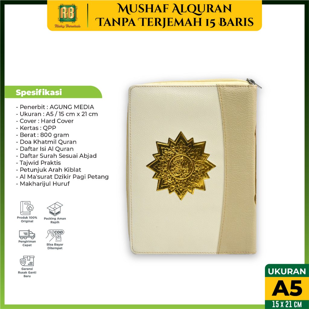 Alquran Tanpa Terjemahan Ukuran A5 Sedang 15 Baris Al Quran 30 Juz Lengkap Kertas QPP Cover Resletin