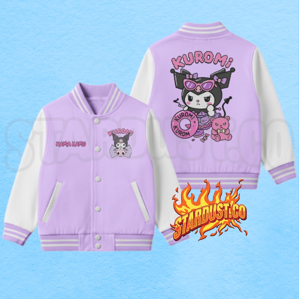 Jaket Varsity Anak Kuromi Sanrio Gratis Nama / Jaket Anak Varsity Kuromi Cute Jaket Anak Perempuan