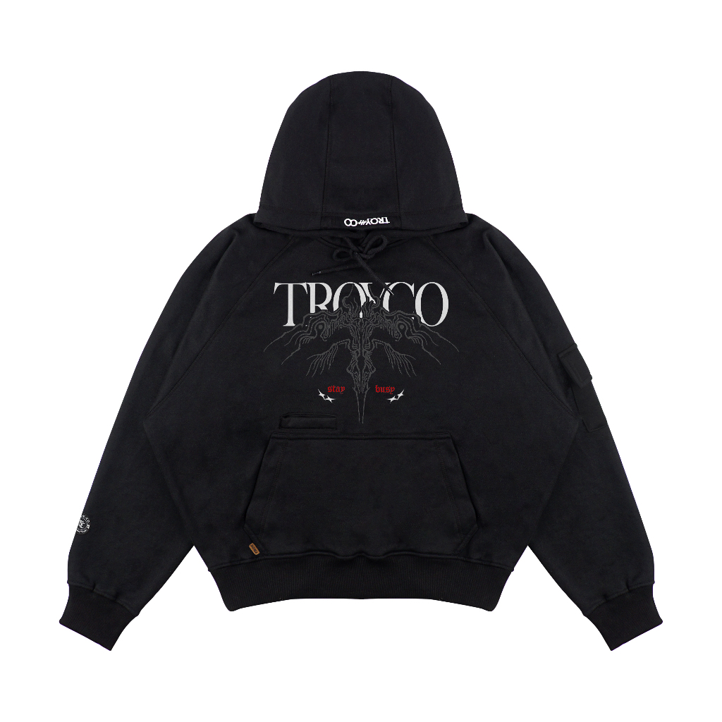 Troy Company Boxy Arm Pocket Hoodie Shadow Hustle - Hoodie Boxy Hitam BAPH 3403