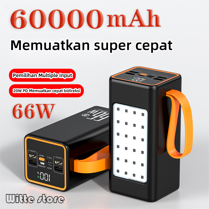 WITTE power bank 60000mah fast charging Kapasitas super power bank original 100000mah 500000mah awet