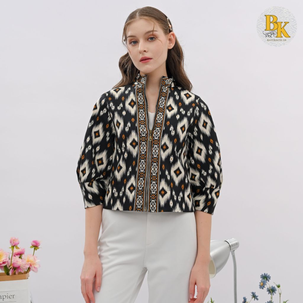 Outer Batik 135 PAN Black/ Jaket Bomber / Batik Modern / Batik Couple / Couple Keluarga