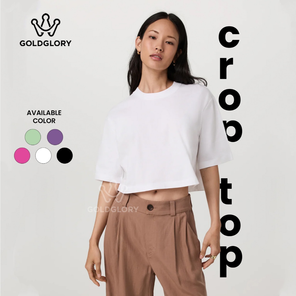 GOLDGLORY Baju Crop Kaos Polos Crop Basic Cewek Combed30s