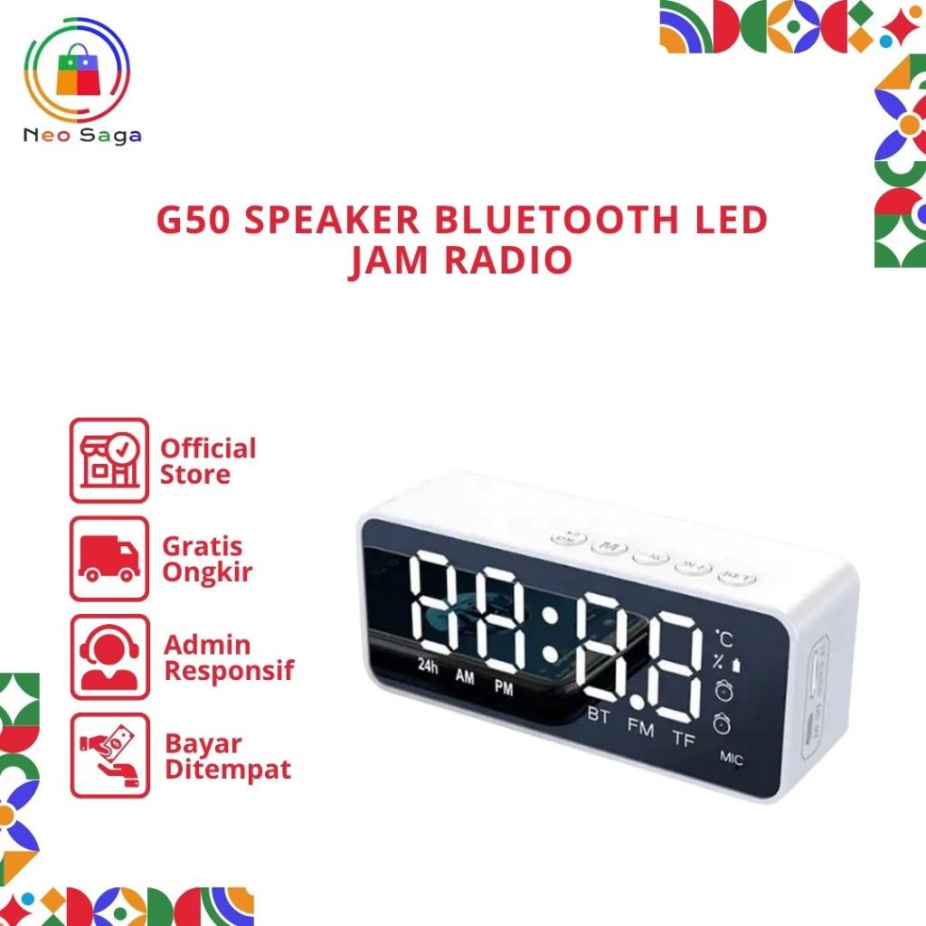 Speaker Bluetooth G50  LED Jam Radio Full Bass Loudspeaker Music Box