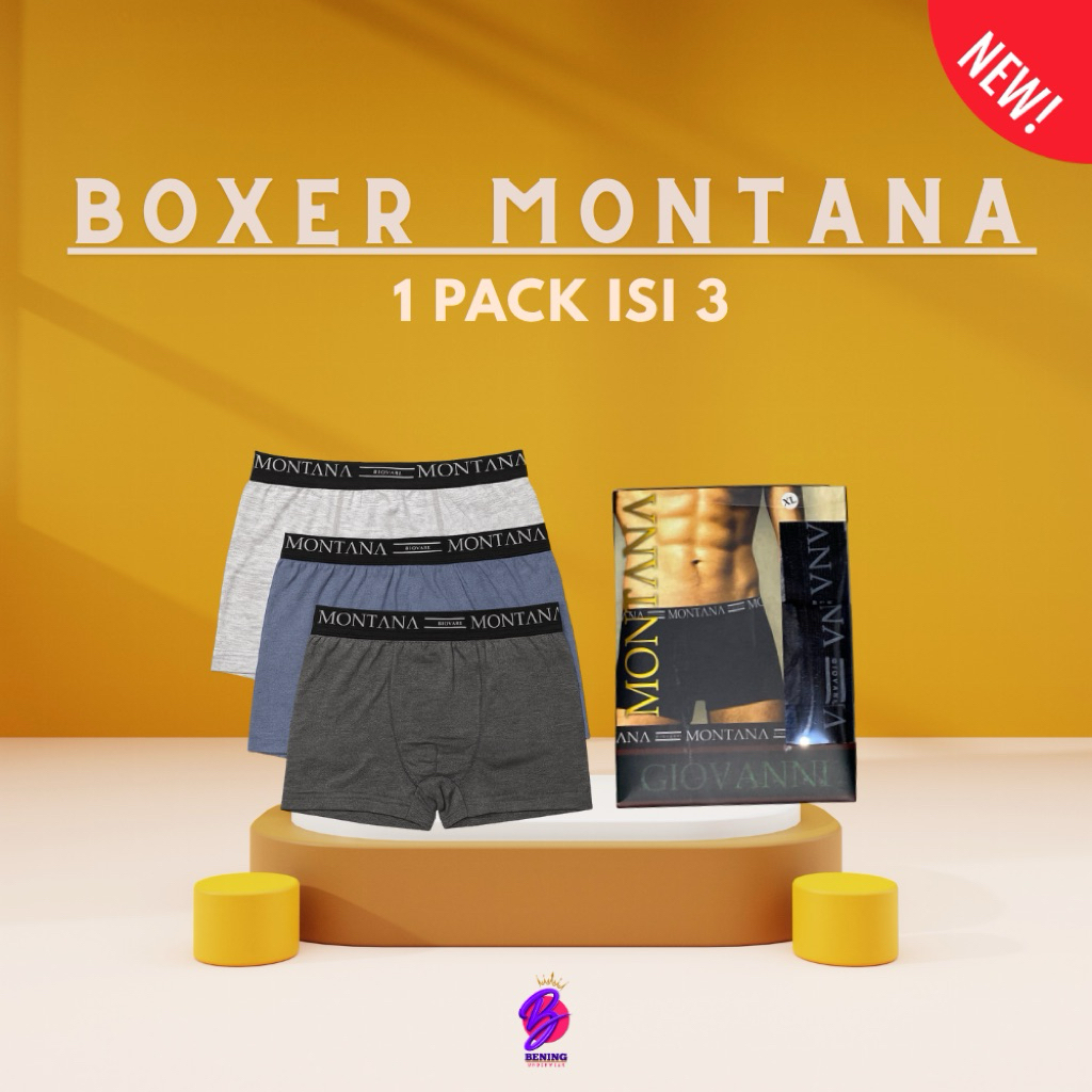 (ISI 3 PCS) CELANA DALAM BOXER MONTANA || CELANA DALAM PRIA MURAH BENTUK CELANA MONTANA GIOVANNI
