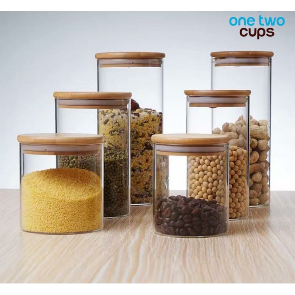 toples kaca tutup kayu.toples makanan/toples bumbu dapur