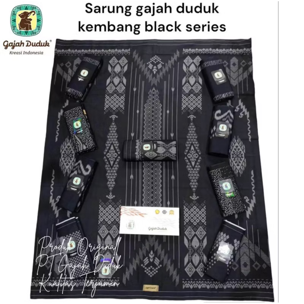 10 PCS - Grosir SARUNG GAJAH DUDUK ASIA NUSANTARA SERI KEMBANG KODIAN MURAH BLACK SERIES SERI WARNA