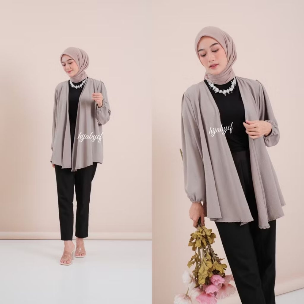 cardigan crinkle airflow premium + rok plisket span 1 set (boleh satuan) preloved