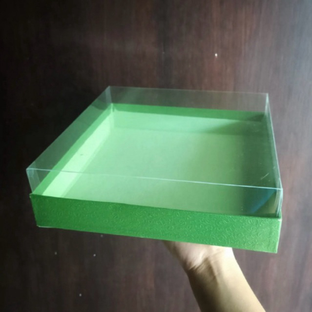 Box dus kotak hampers mika tebal natal/lebaran hijau 25x25x7cm