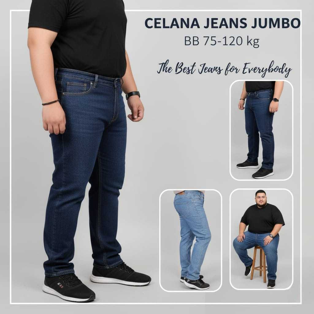 Jeans Jumbo Celana Panjang Jeans Pria BIG SIZE Reguler Fit Soft Jeans Bahan Strech/Melar BB 75 - 120
