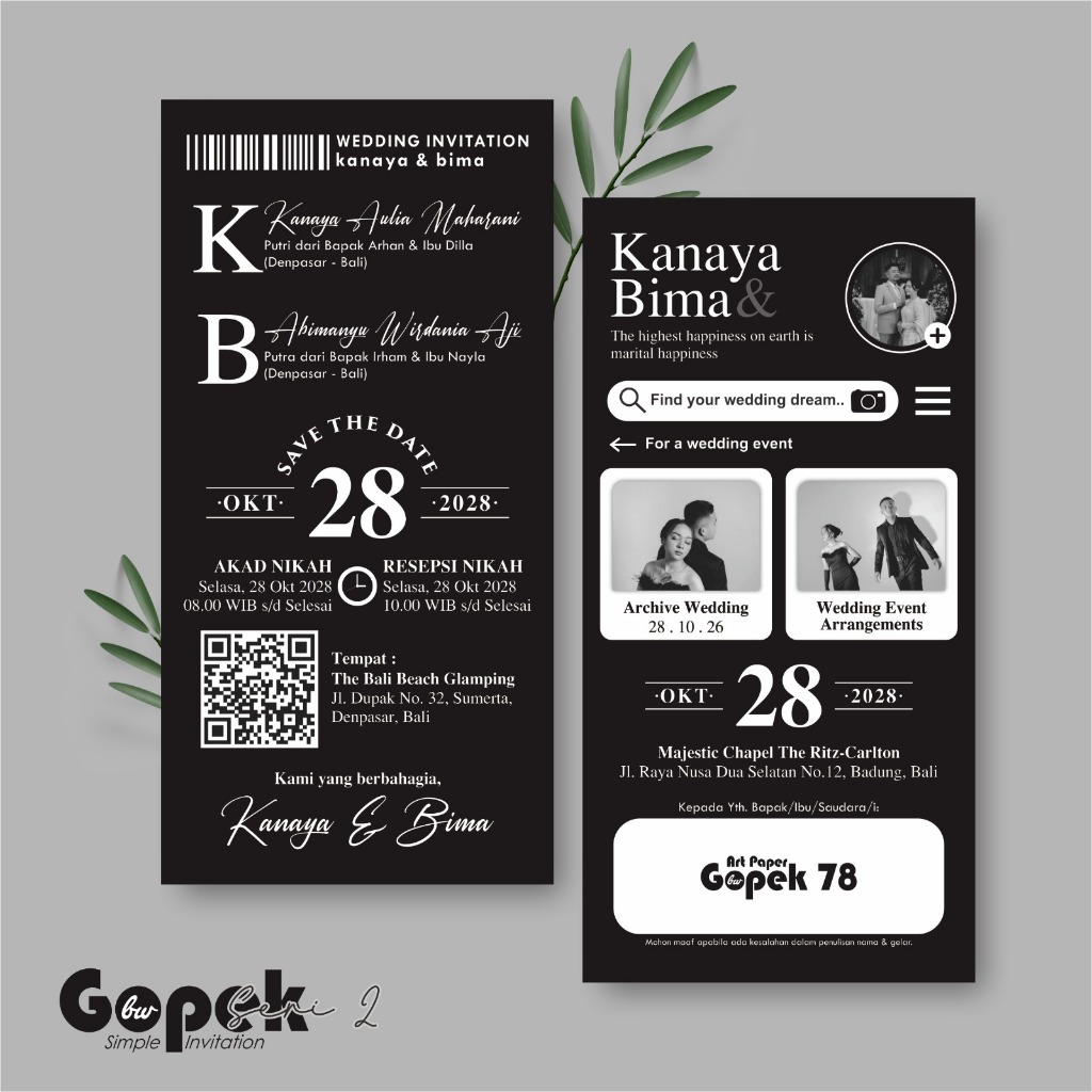 UNDANGAN PERNIKAHAN SIMPLE - ELEGAN - GOPEK BW