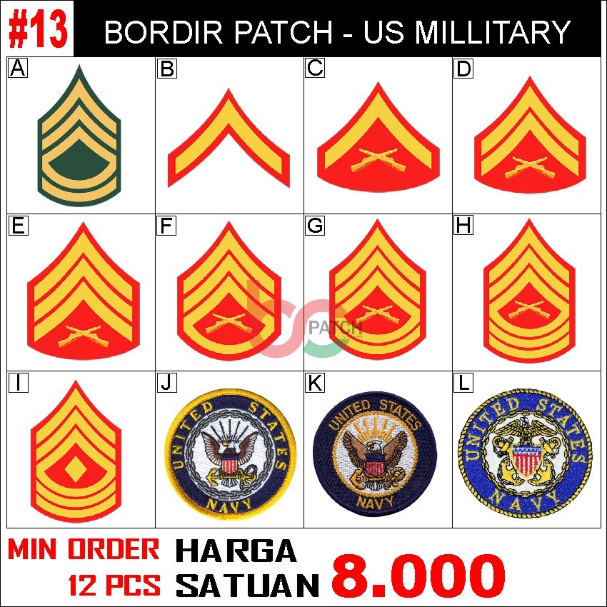 #13 PATCH BORDIR US ARMY MILLITARY INSIGNIA USAF NAVY RETIRED WW2 RANK VETERAN AIR/SPECIAL FORCE