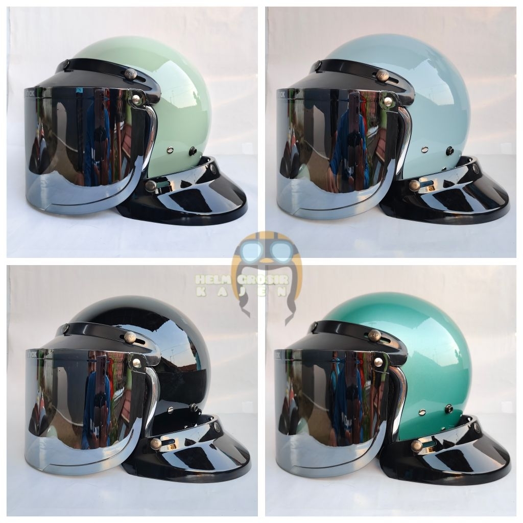(LC) HELM BOGO DEWASA FULL LEHER SNI NO 1 KACA DATAR SILVER - Helm bogo retro pria wanita sni no 1 t
