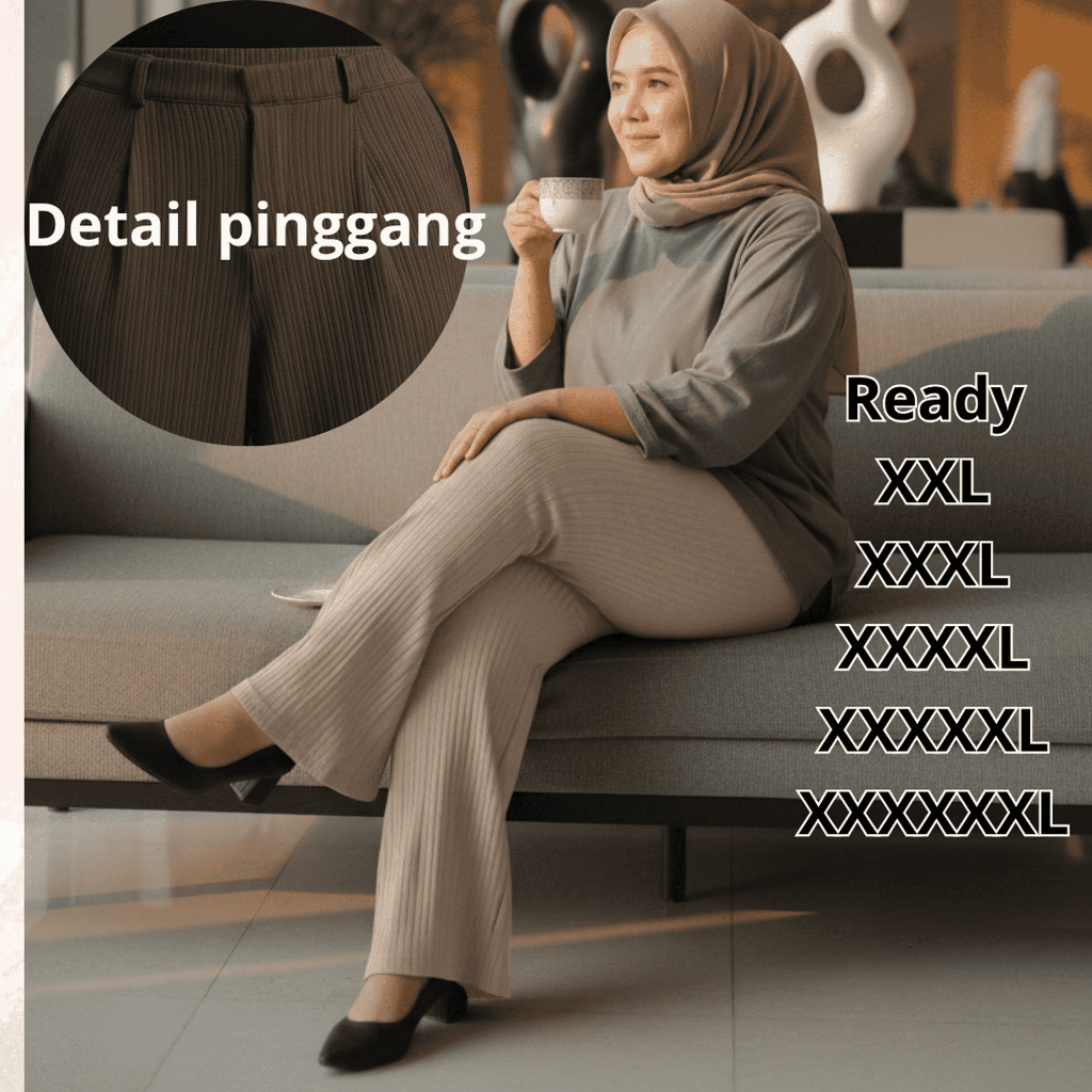 HW Cutbray Knit Pants Wanita Putih Loose Jumbo Premium