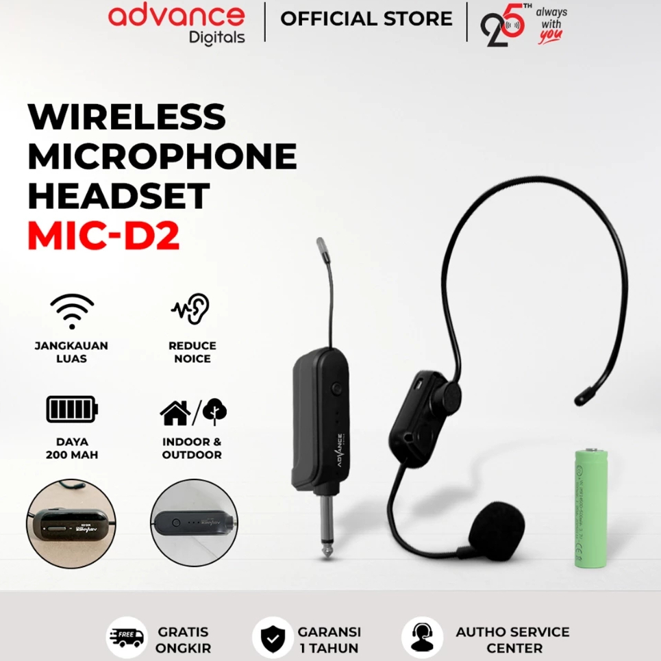 Advance Mic Headset Bando Wireless Bluetooth Youtuber Jangkauan 50 Meter - MIC D2 - GRATIS ONGKIR