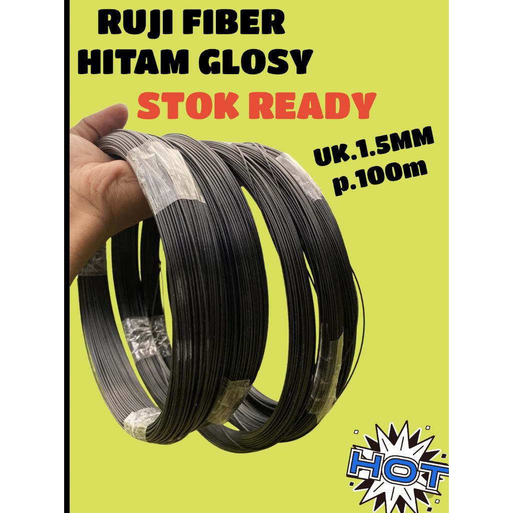 PROMO ruji fiber hitam glosy uk.1.5mm panjang 100 meter