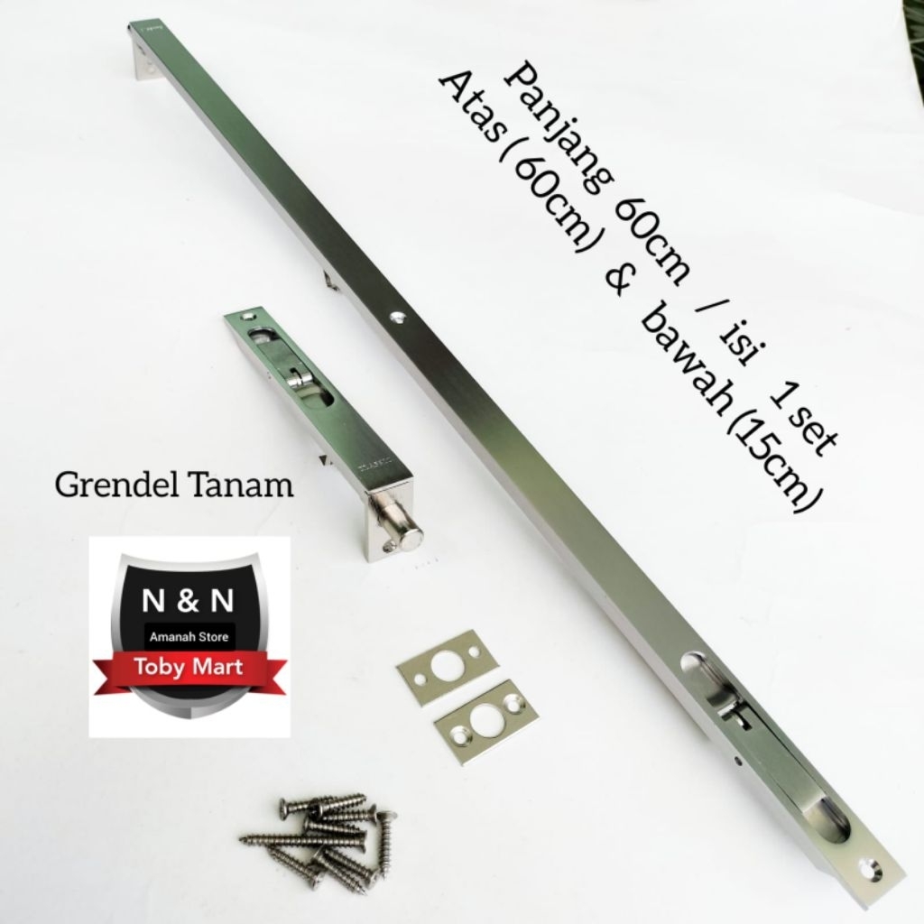 Grendel Tanam Stainless 304 panjang 60cm - Grendel tanam 60cm 1set - Slot kunci pintu tanam kupu tar