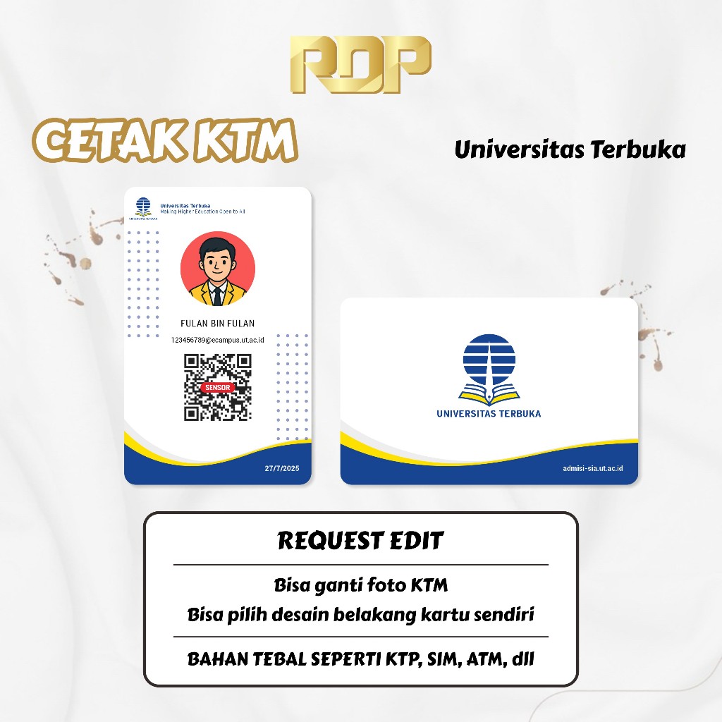 Cetak KTM Universitas Terbuka - ID UT Name Tag 2 Sisi - Percetakan Cimahi