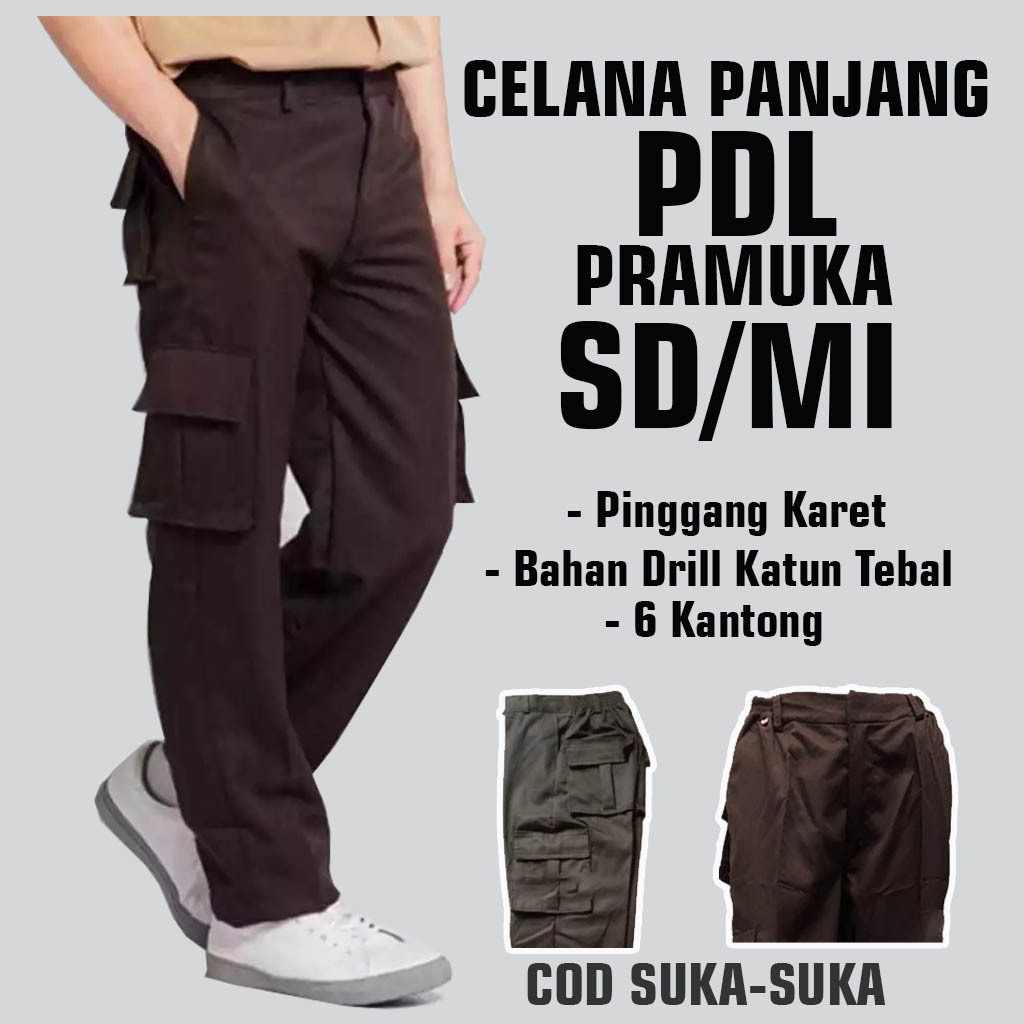 Celana Panjang SD Pramuka Kargo Banyak Kantong || Celana SD PDL Pramuka Nyaman Kantong Banyak